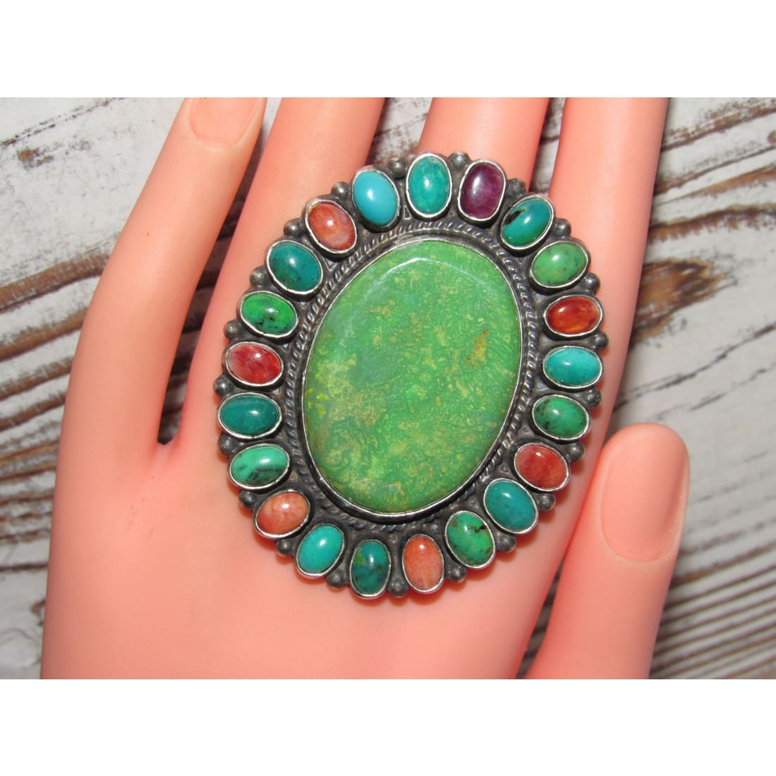 Massive Navajo Carico Lake Turquoise Spiny Cluster Ring Sz 9 Anthony Skeets The Southwestern Style Gallery