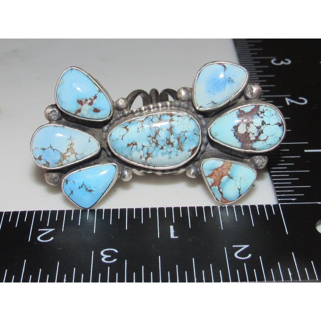 Massive Navajo Golden Hills Turquoise Cluster Ring Sz 6.5