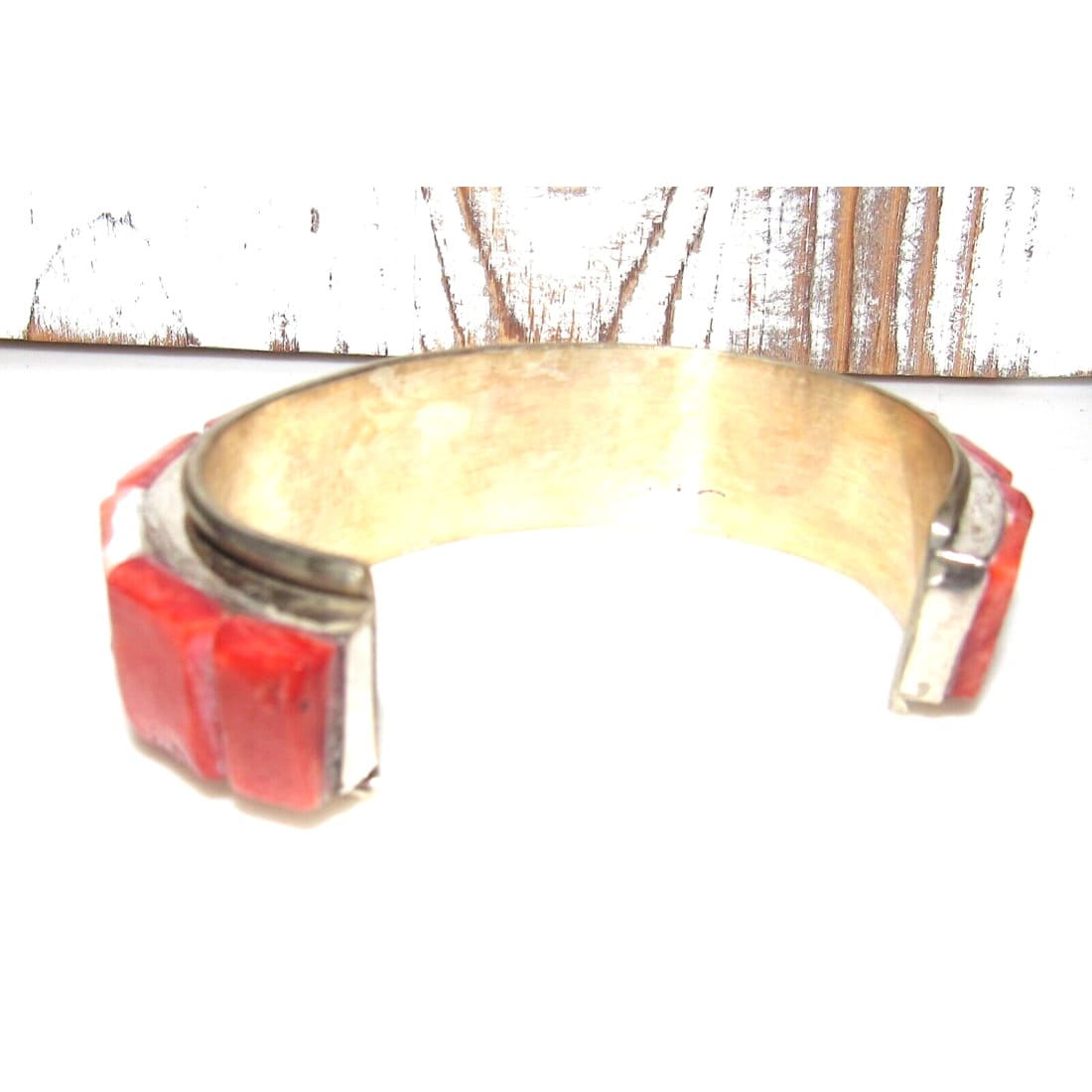Massive Navajo Inlay Bracelet Red Spiny Sterling Cuff Native