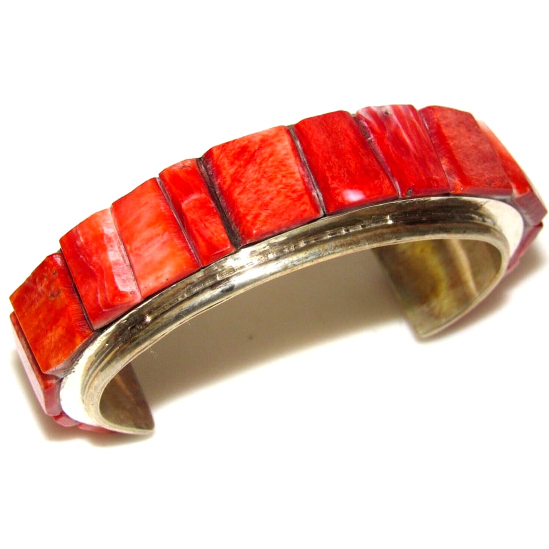 Massive Navajo Inlay Bracelet Red Spiny Sterling Cuff Native