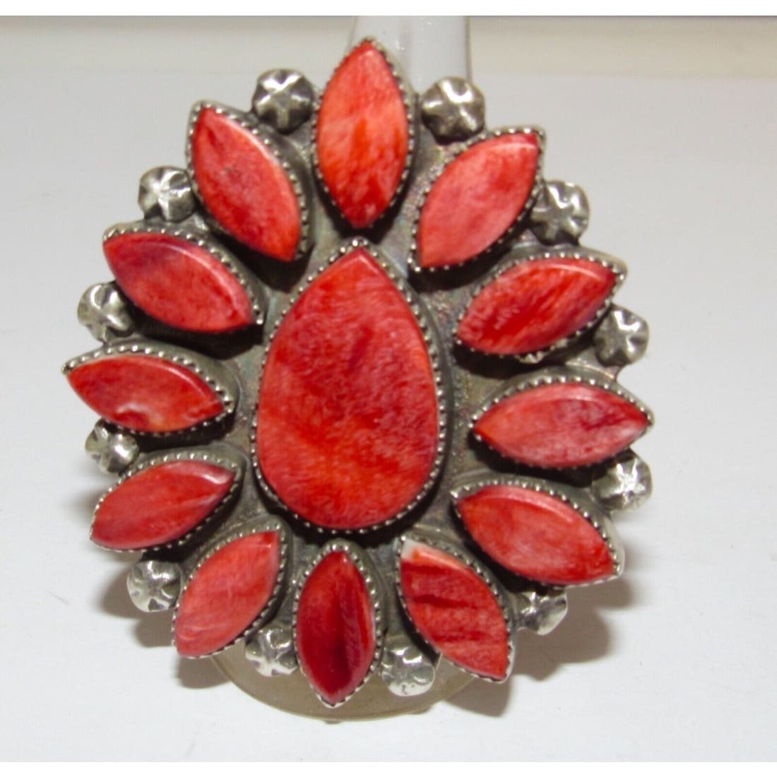 Massive Navajo Red Spiny Oyster Cluster Ring Sz 9 Sterling
