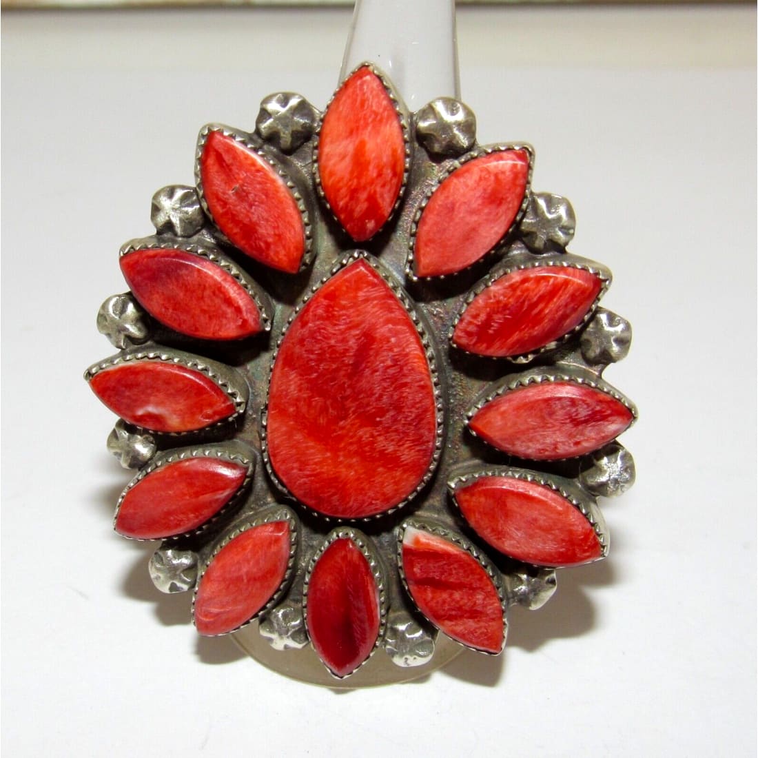 Massive Navajo Red Spiny Oyster Cluster Ring Sz 9 Sterling