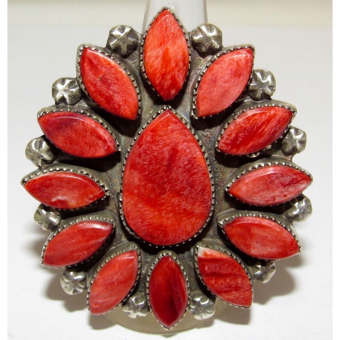 Massive Navajo Red Spiny Oyster Cluster Ring Sz 9 Sterling