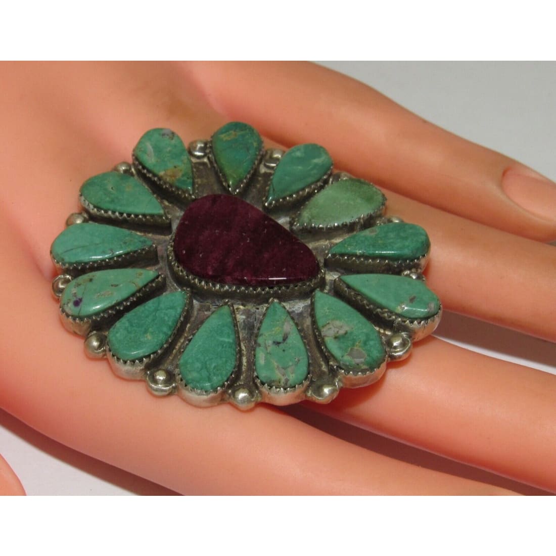 Massive Navajo Royston Turquoise Purple Spiny Cluster Ring