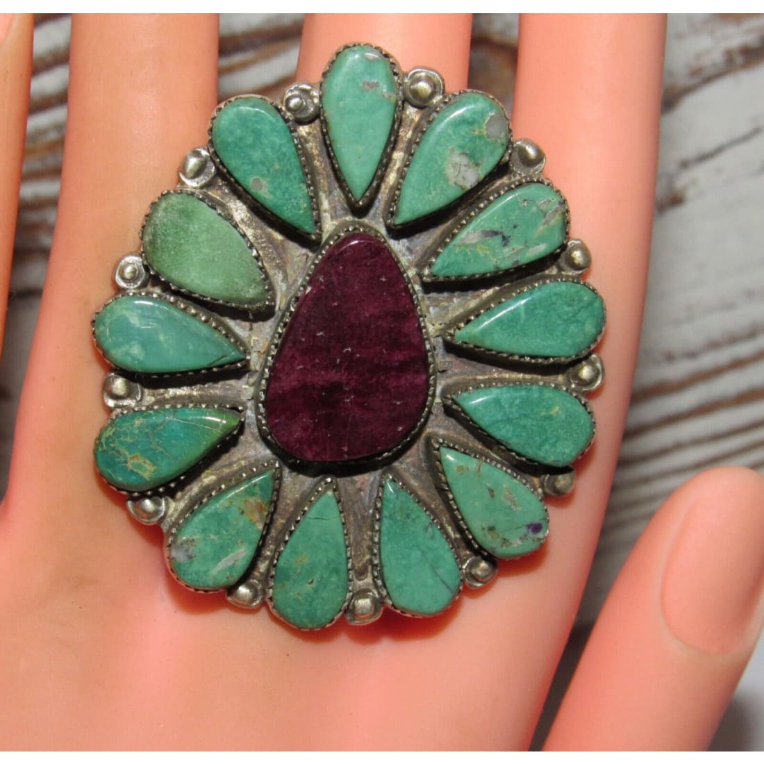Massive Navajo Royston Turquoise Purple Spiny Cluster Ring