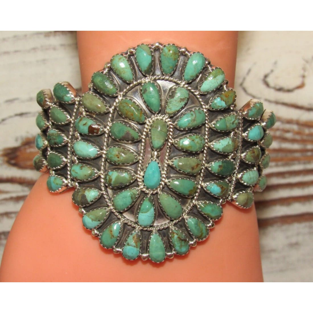 Massive Navajo Turquoise Cluster Cuff Bracelet Sterling
