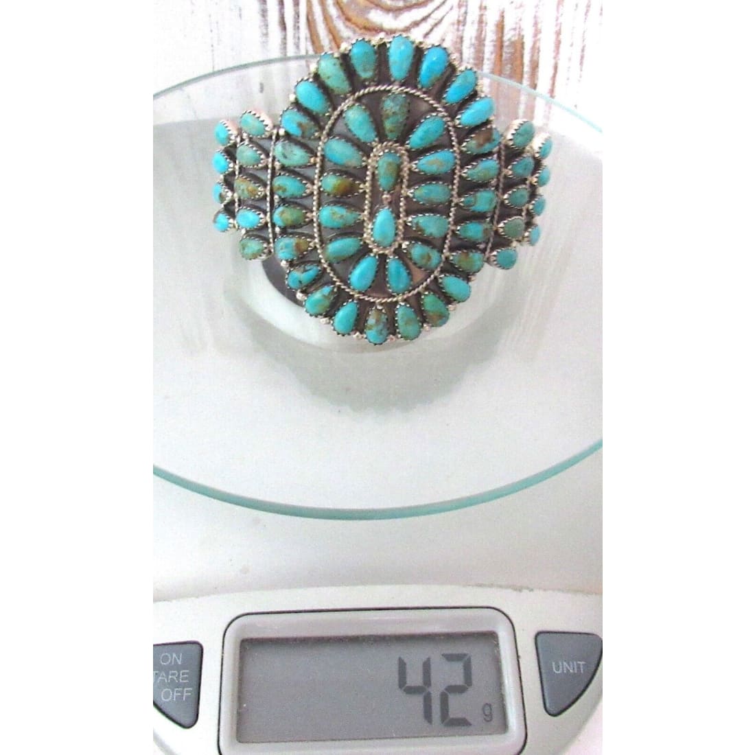 Massive Navajo Turquoise Cluster Cuff Bracelet Sterling