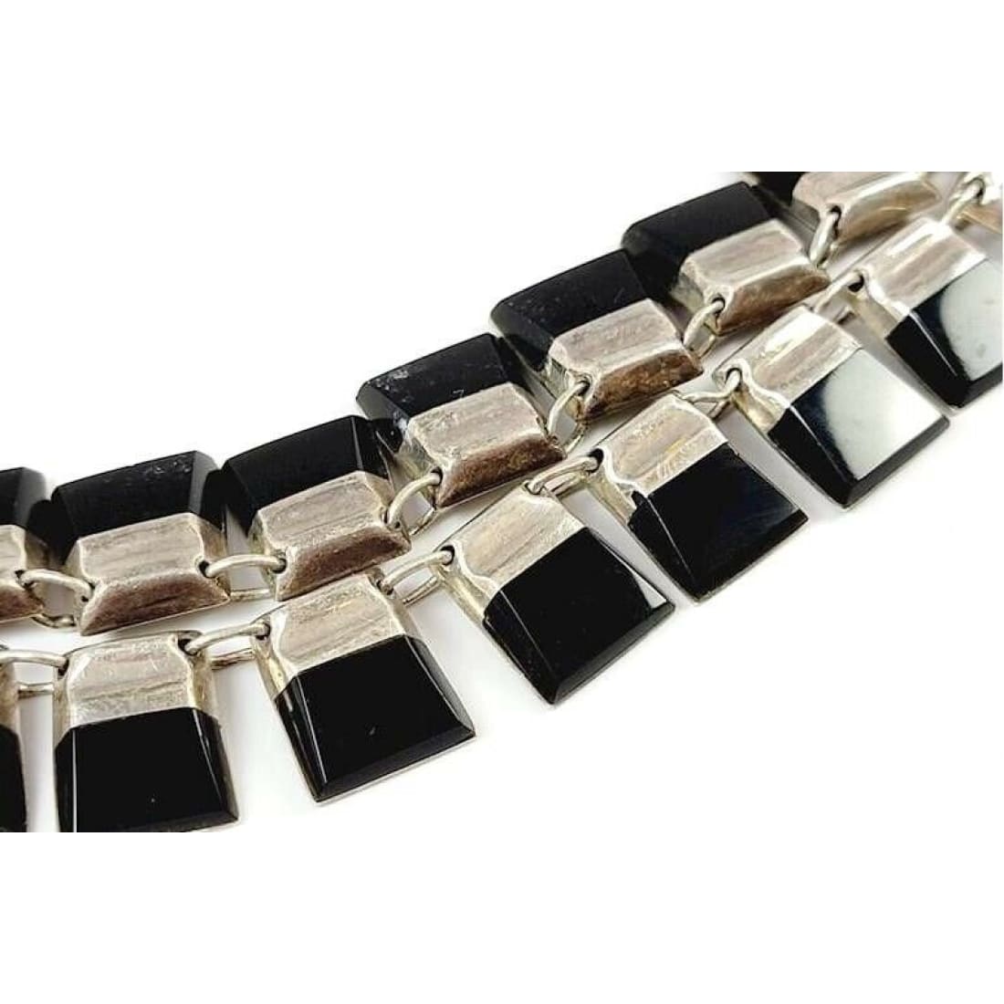 Mexican Taxco Necklace Sterling Silver Black Obsidian 16