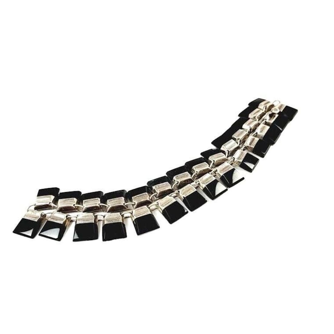 Mexican Taxco Necklace Sterling Silver Black Obsidian 16
