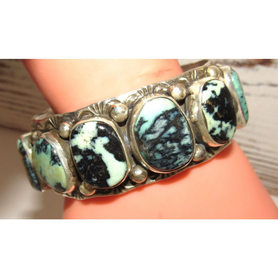 Navajo Adam Fierro Apache Variscite Sterling Cuff Bracelet Singed 75Gr Native American