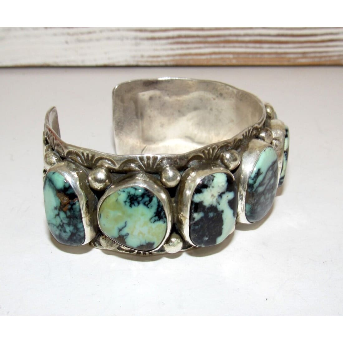 Navajo Adam Fierro Apache Variscite Sterling Cuff Bracelet Singed 75Gr Native American