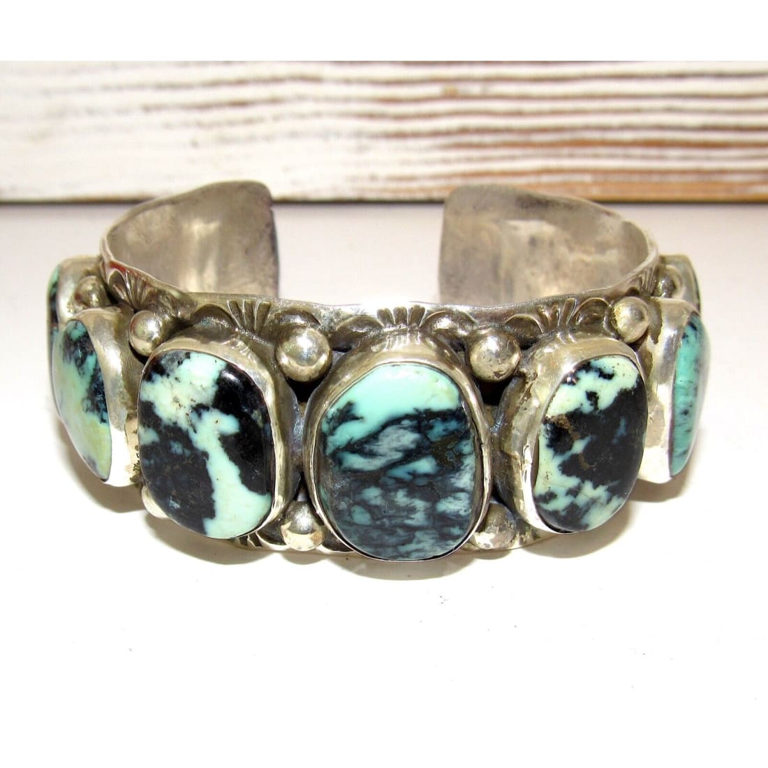 Navajo Adam Fierro Apache Variscite Sterling Cuff Bracelet Singed 75Gr Native American