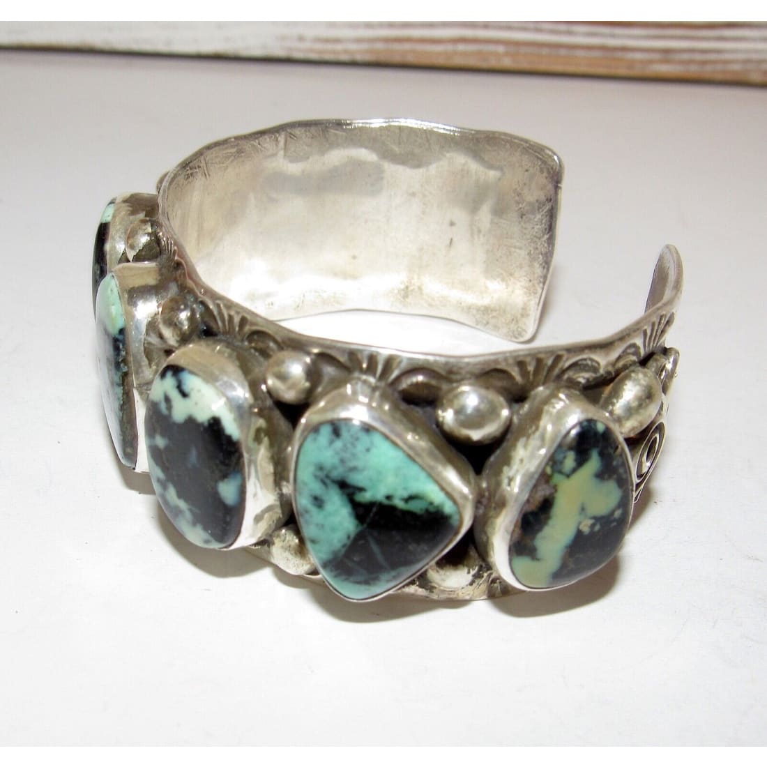Navajo Adam Fierro Apache Variscite Sterling Cuff Bracelet Singed 75Gr Native American