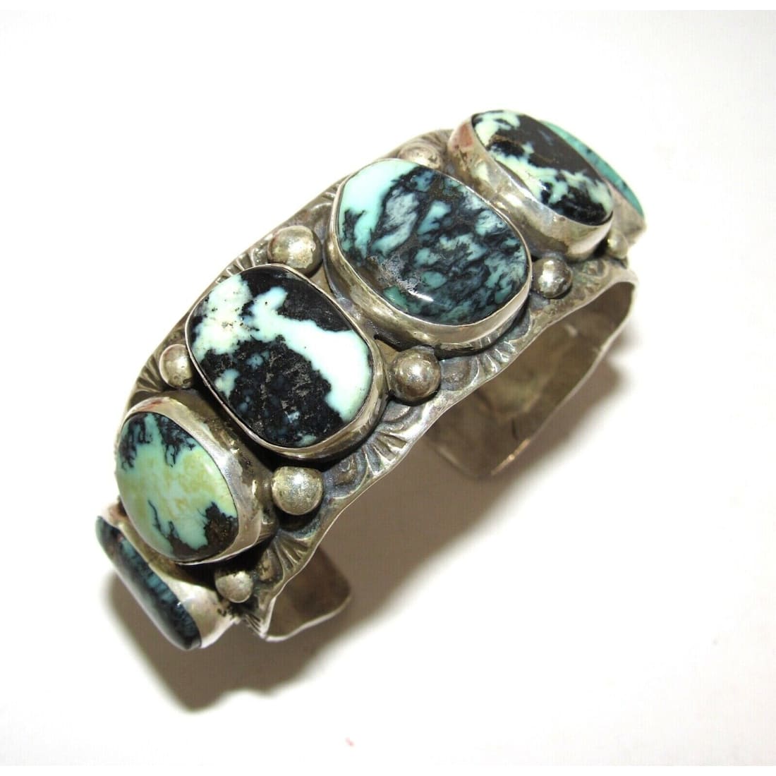 Navajo Adam Fierro Apache Variscite Sterling Cuff Bracelet Singed 75Gr Native American