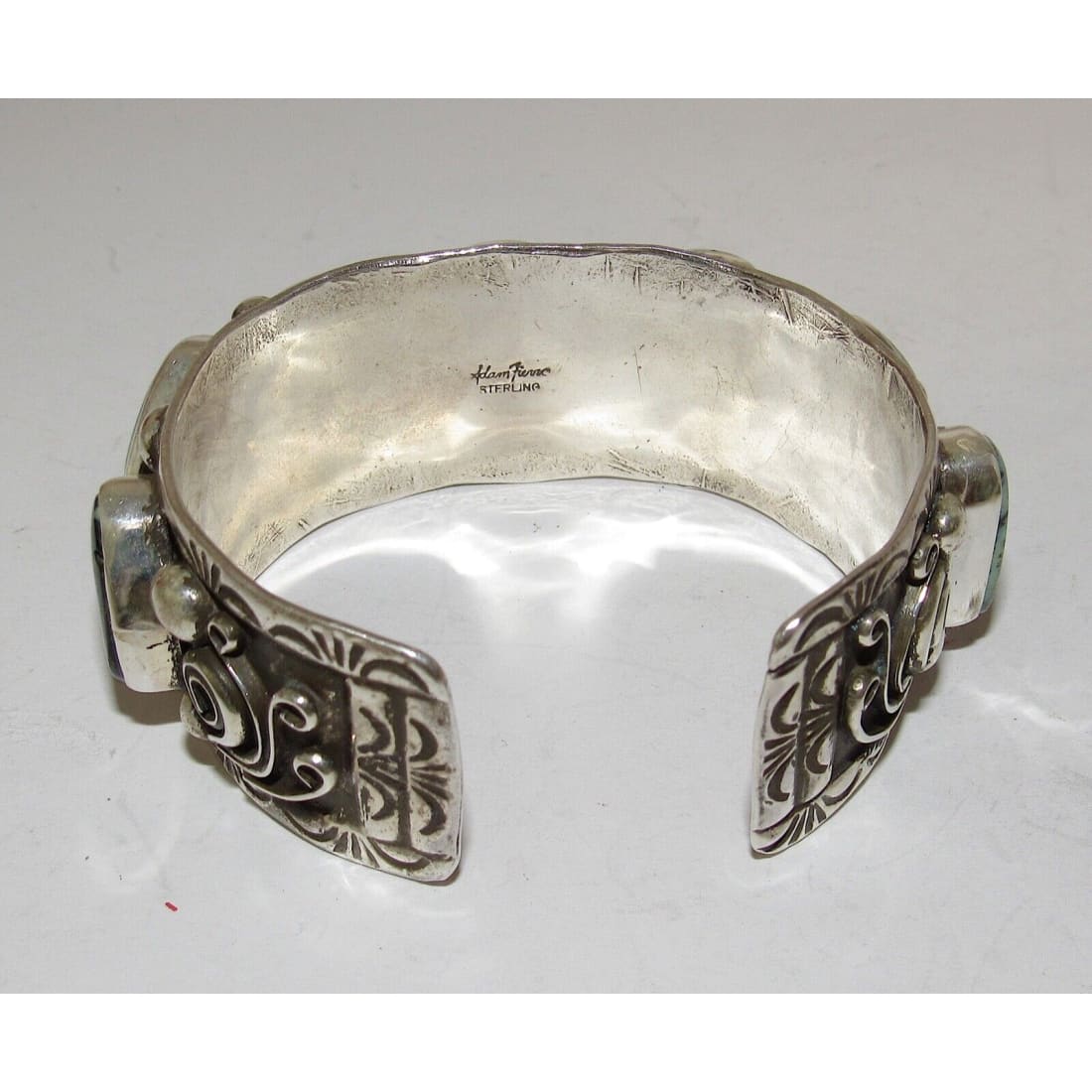 Navajo Adam Fierro Apache Variscite Sterling Cuff Bracelet Singed 75Gr Native American