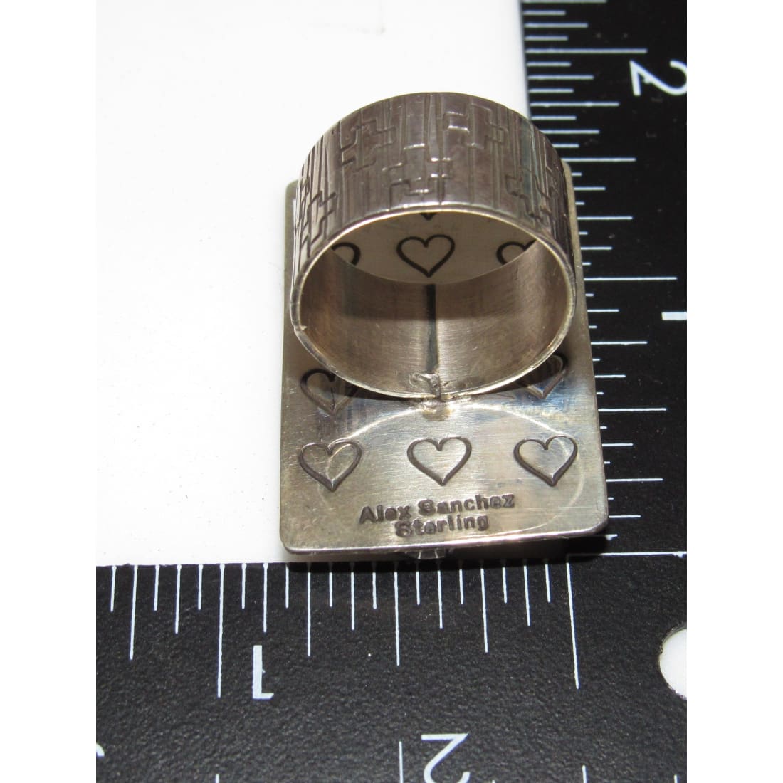 Navajo Alex Sanchez Ring Size 8 Sterling Silver Kingman Turquoise Petroglyph Design Statement Ring Native American The Southwestern Style Gallery