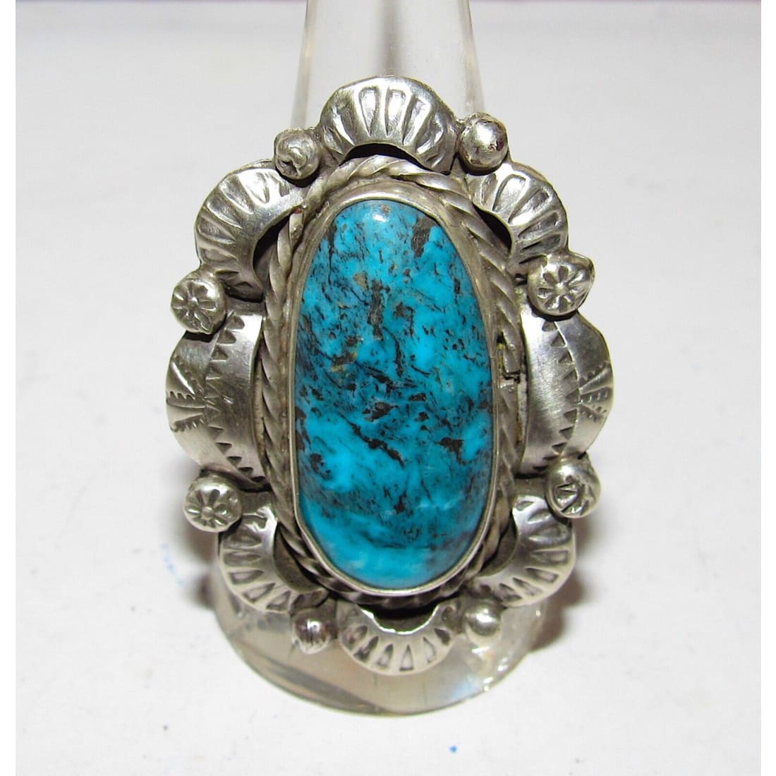 Navajo Blue Gem Mine Turquoise Statement Ring Sz 8.5