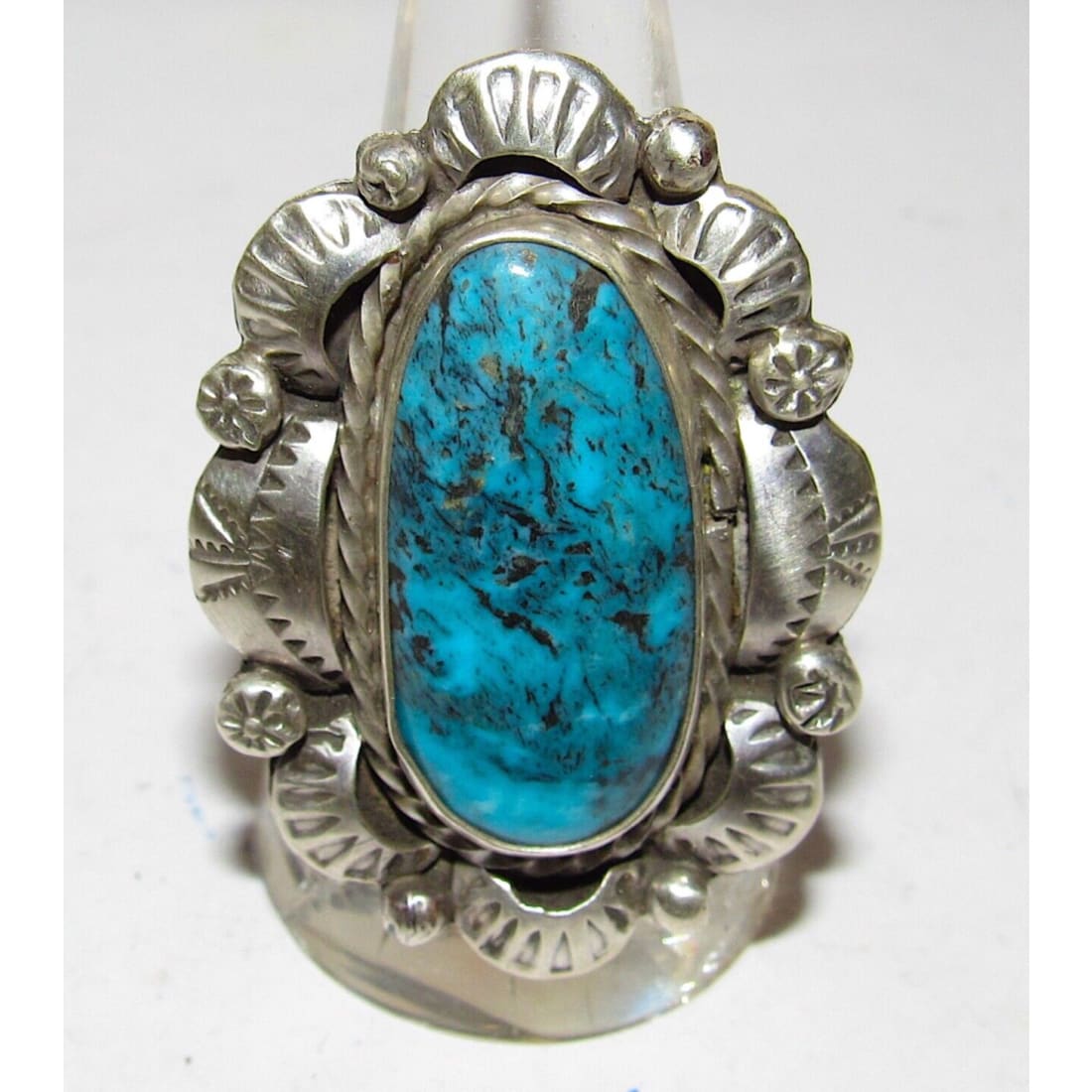 Navajo Blue Gem Mine Turquoise Statement Ring Sz 8.5