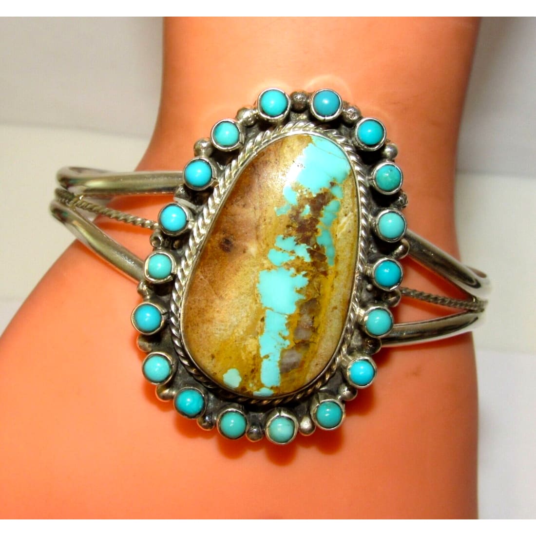 Navajo Boulder Royston Turquoise Cluster Cuff Bracelet