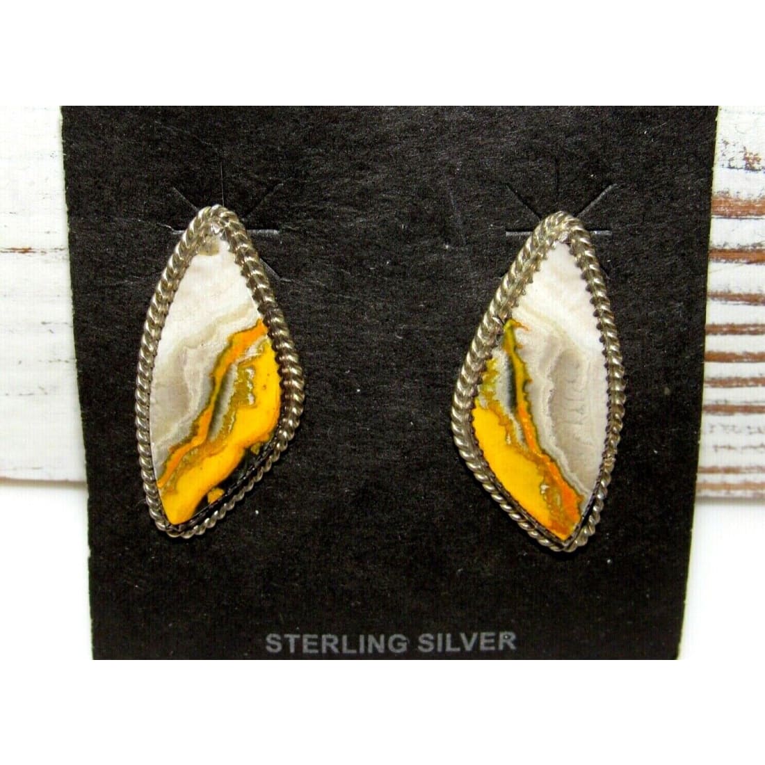 Navajo Bumblebee Jasper Post Earrings Sterling Silver Native