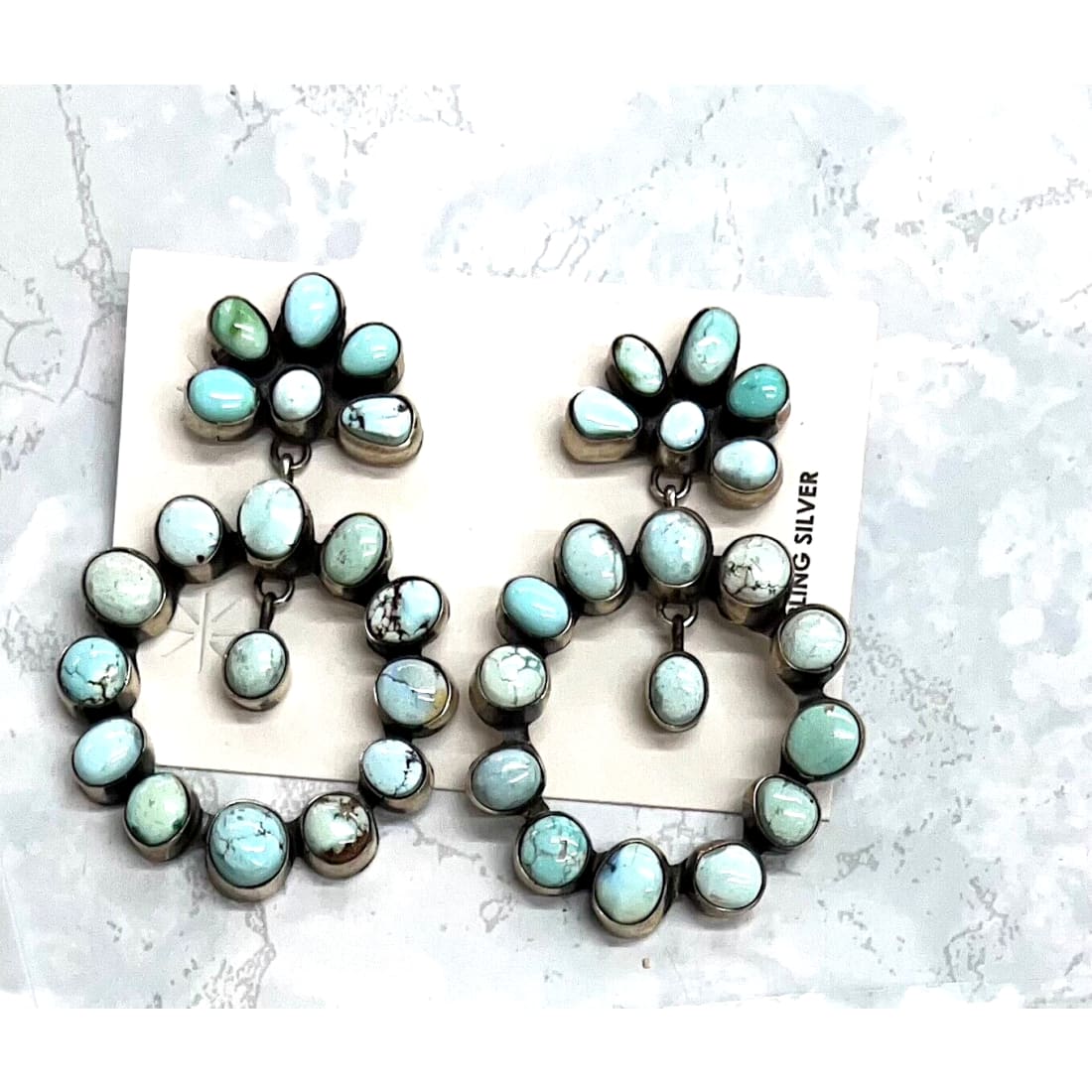 Navajo Dry Creek Turquoise Cluster Dangle Earrings Sterling