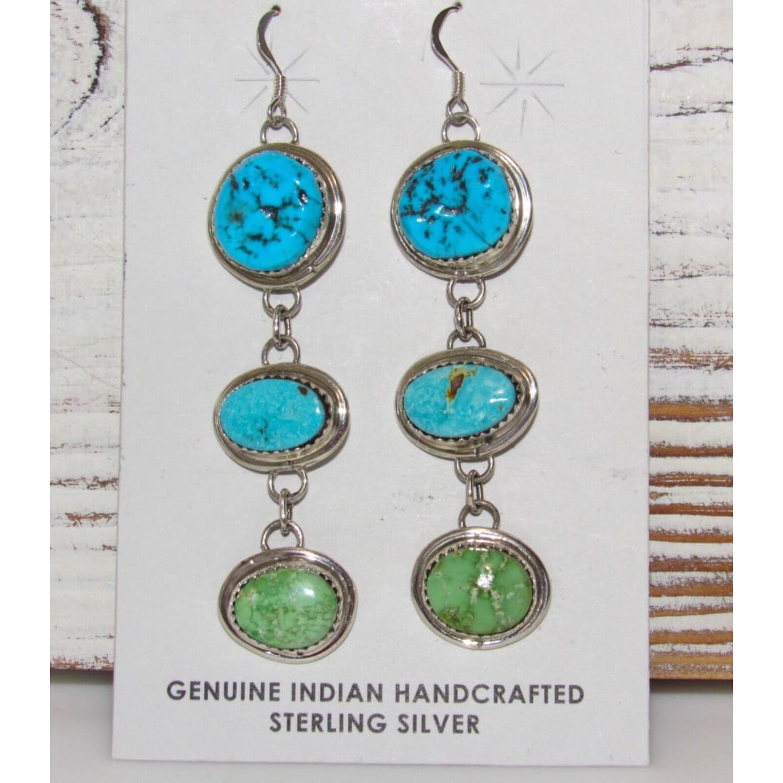 Navajo Green & Blue Turquoise Earrings Kingman Royston