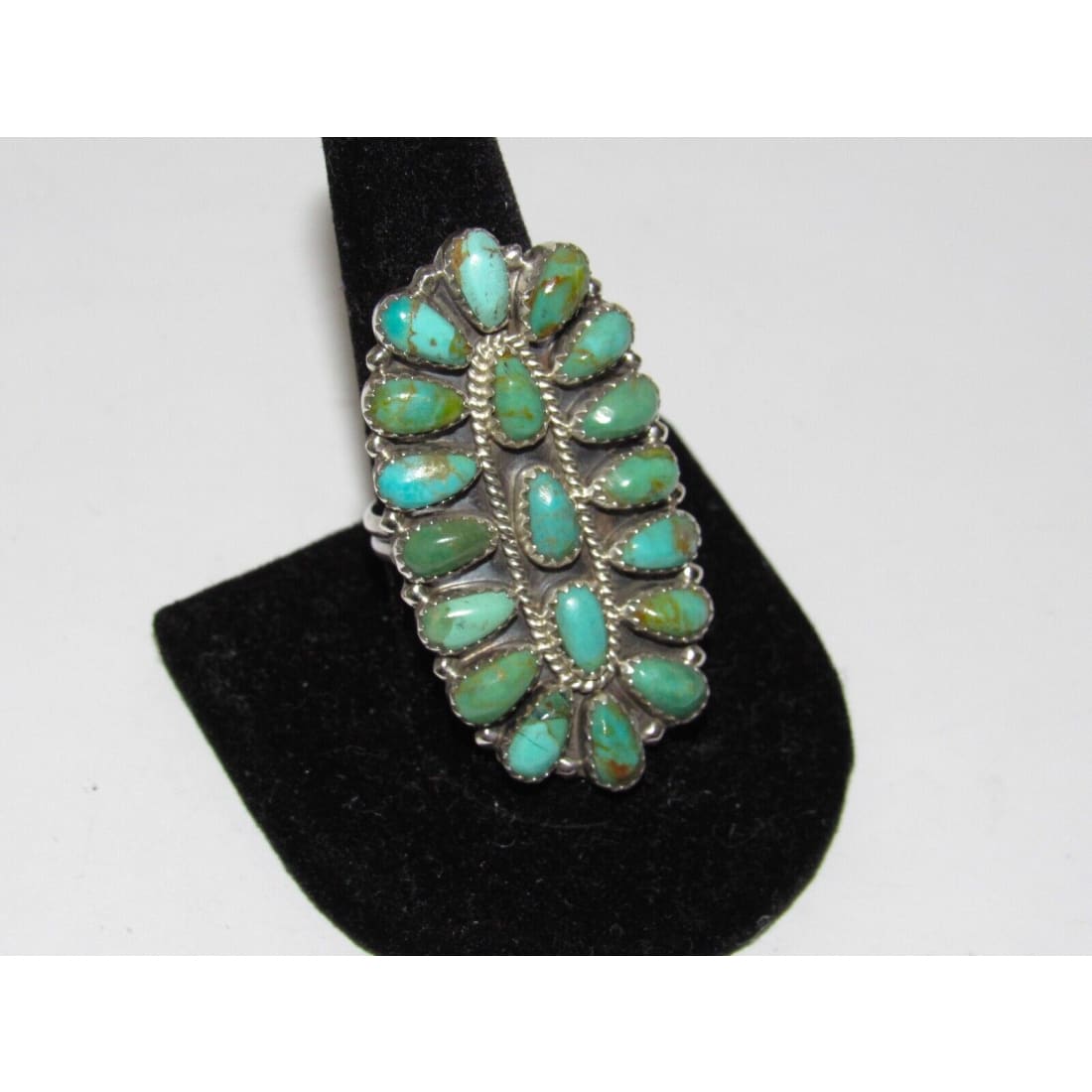 Navajo Green Turquoise Statement Cluster Ring Sz 9 Sterling