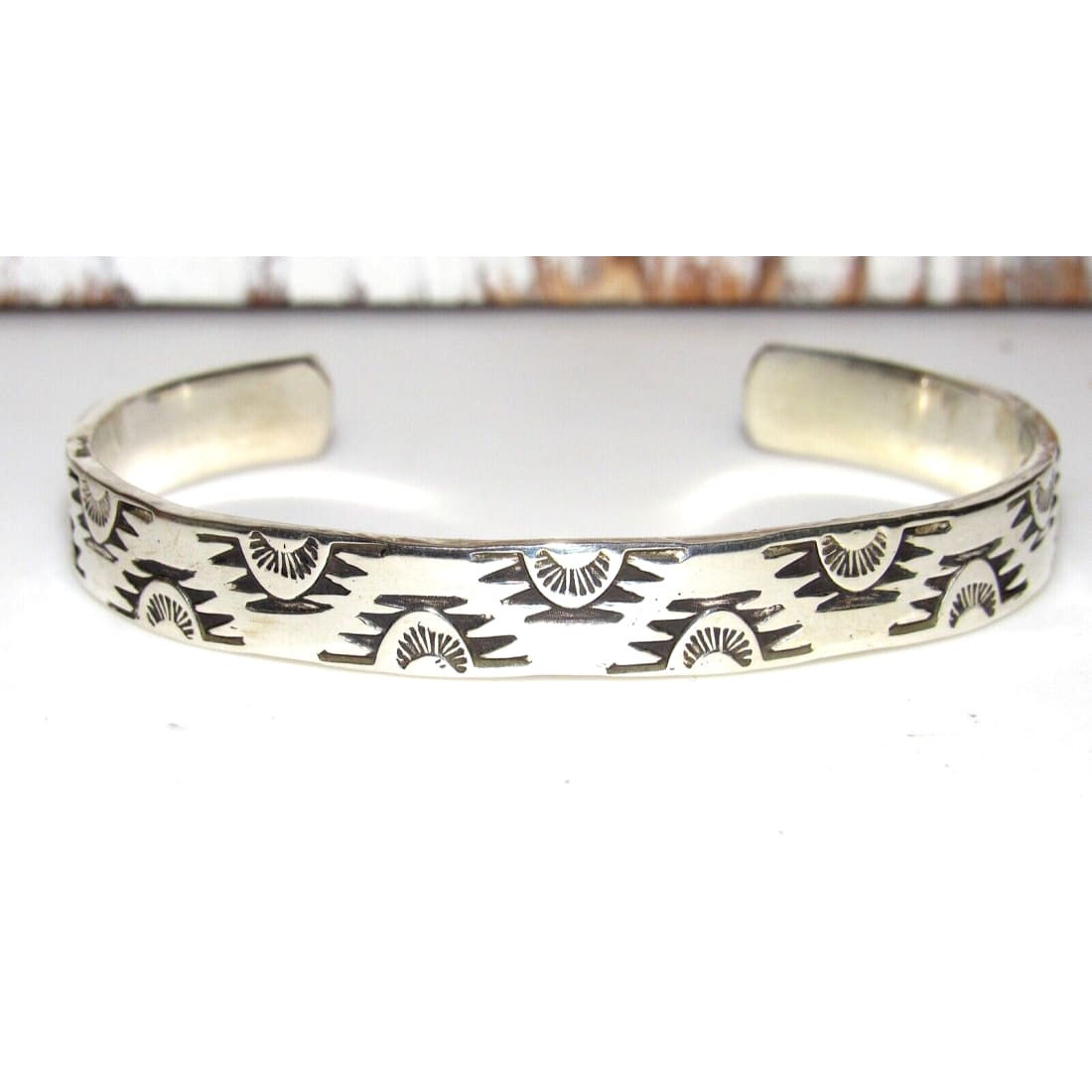 Navajo Hand Stamped Ingot Stacker Cuff Bracelet Signed