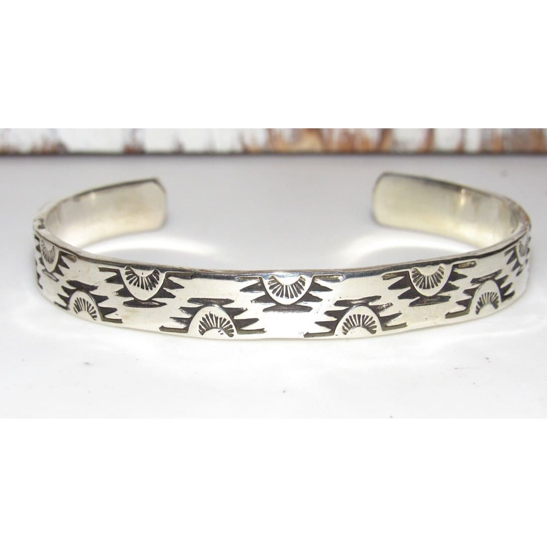 Navajo Hand Stamped Ingot Stacker Cuff Bracelet Signed