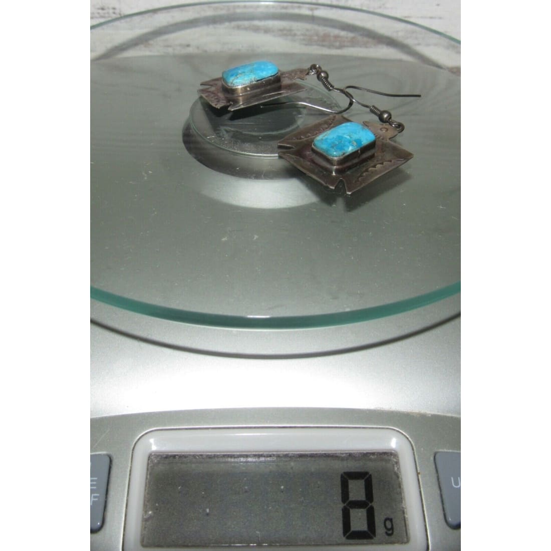 NAVAJO Hand Stamped Sterling Silver Kingman Turquoise Thunderbird EARRINGS Native American