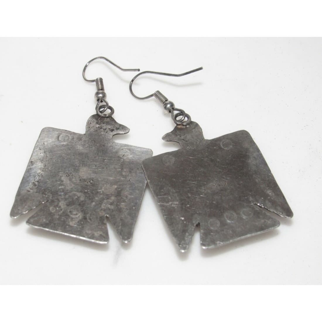 NAVAJO Hand Stamped Sterling Silver Royston Turquoise Thunderbird EARRINGS Native American