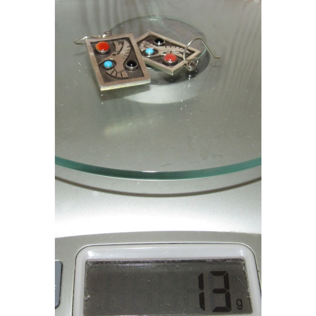Navajo Hummingbird Dangle Earrings Aaron John Sterling Turquoise Coral Jet Native American