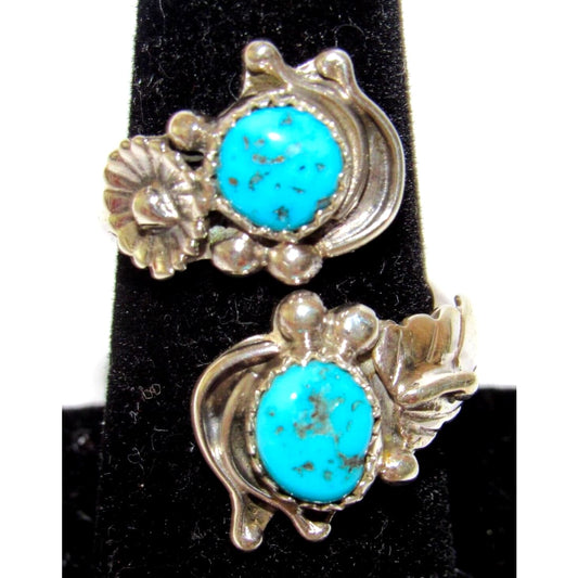 Navajo Kingman Turquoise Adjustable Bypass Ring Sz8 Sterling