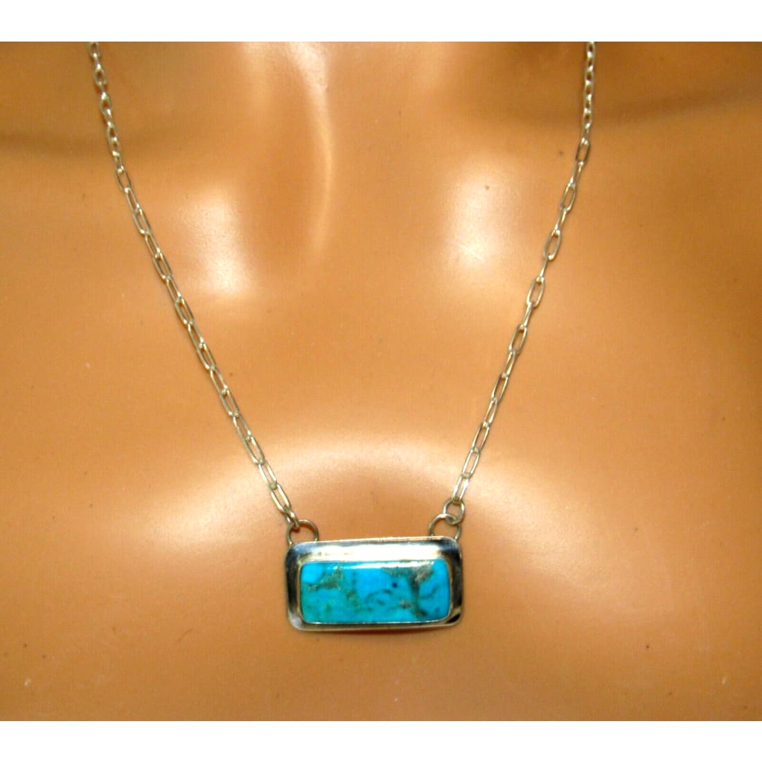 Navajo Kingman Turquoise Bar Necklace Sterling Silver Native