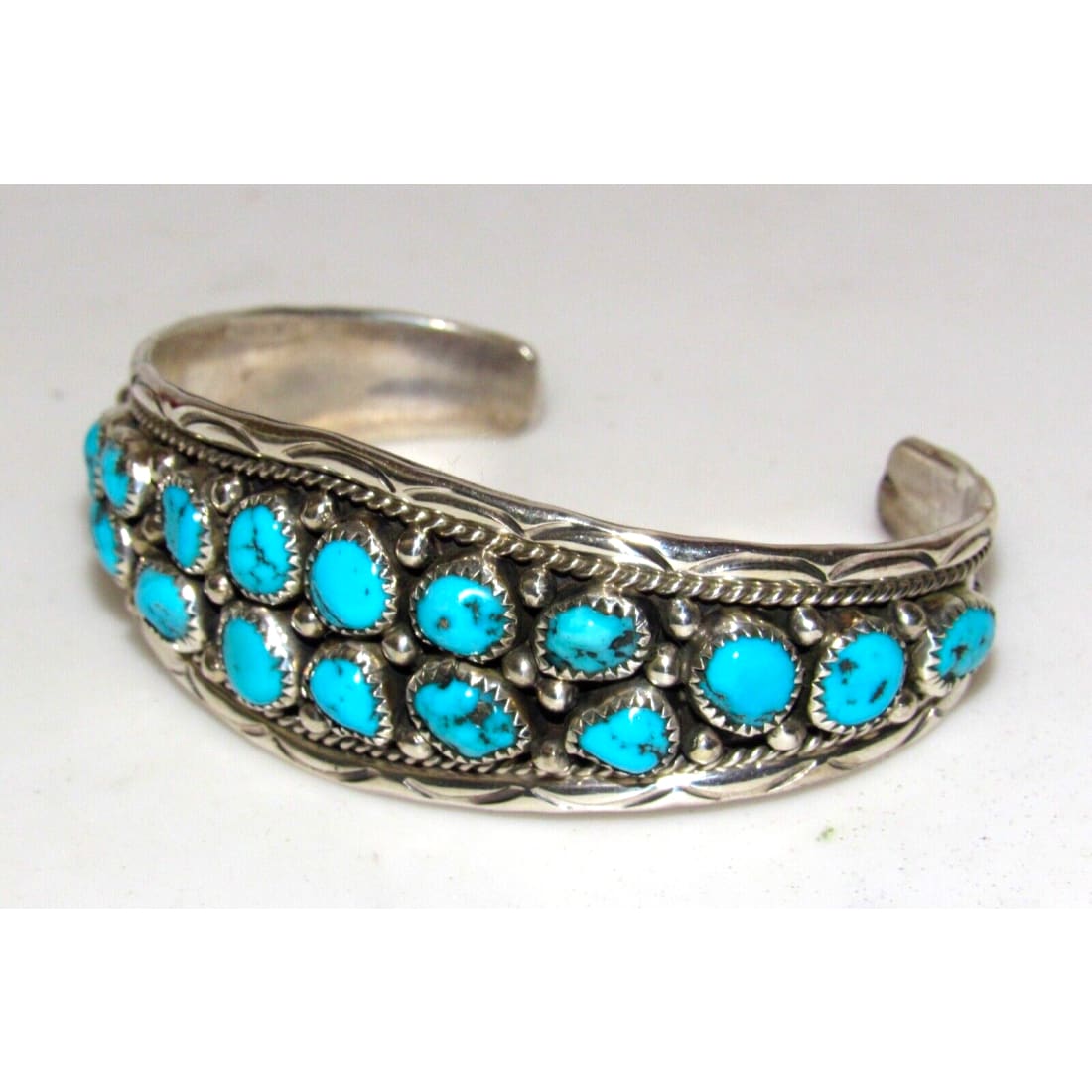 Navajo Kingman Turquoise Cluster Cuff Bracelet Anita