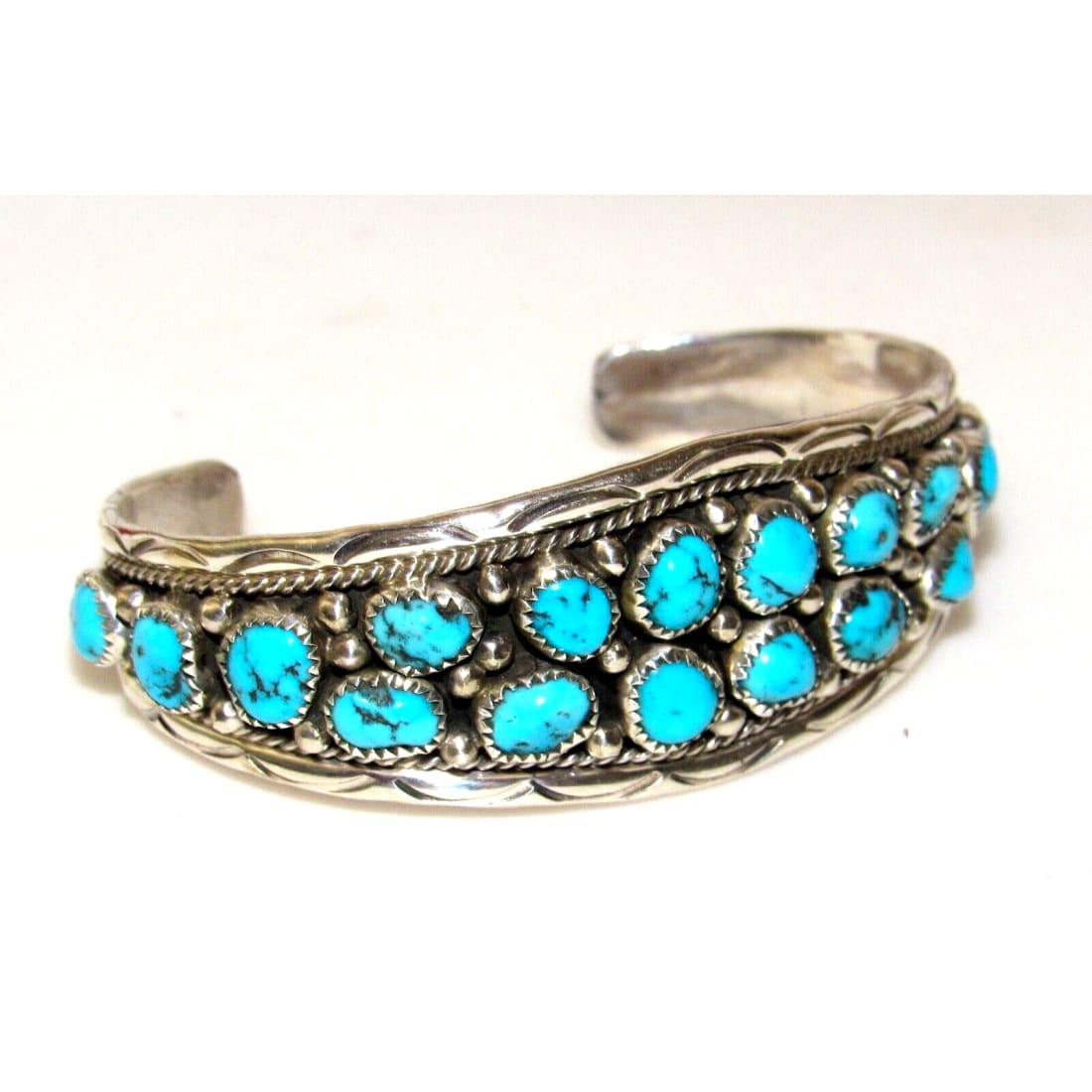 Navajo Kingman Turquoise Cluster Cuff Bracelet Anita