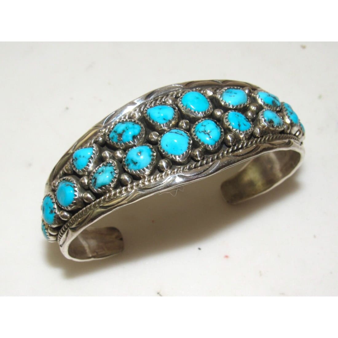 Navajo Kingman Turquoise Cluster Cuff Bracelet Anita