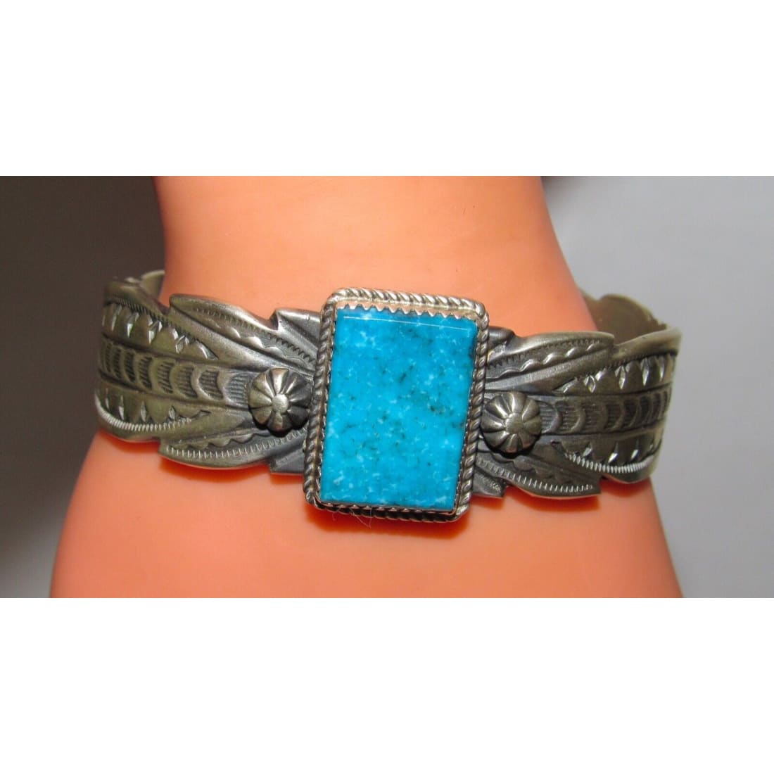 Navajo Kingman Turquoise Cuff Bracelet Ingot Sterling Silver