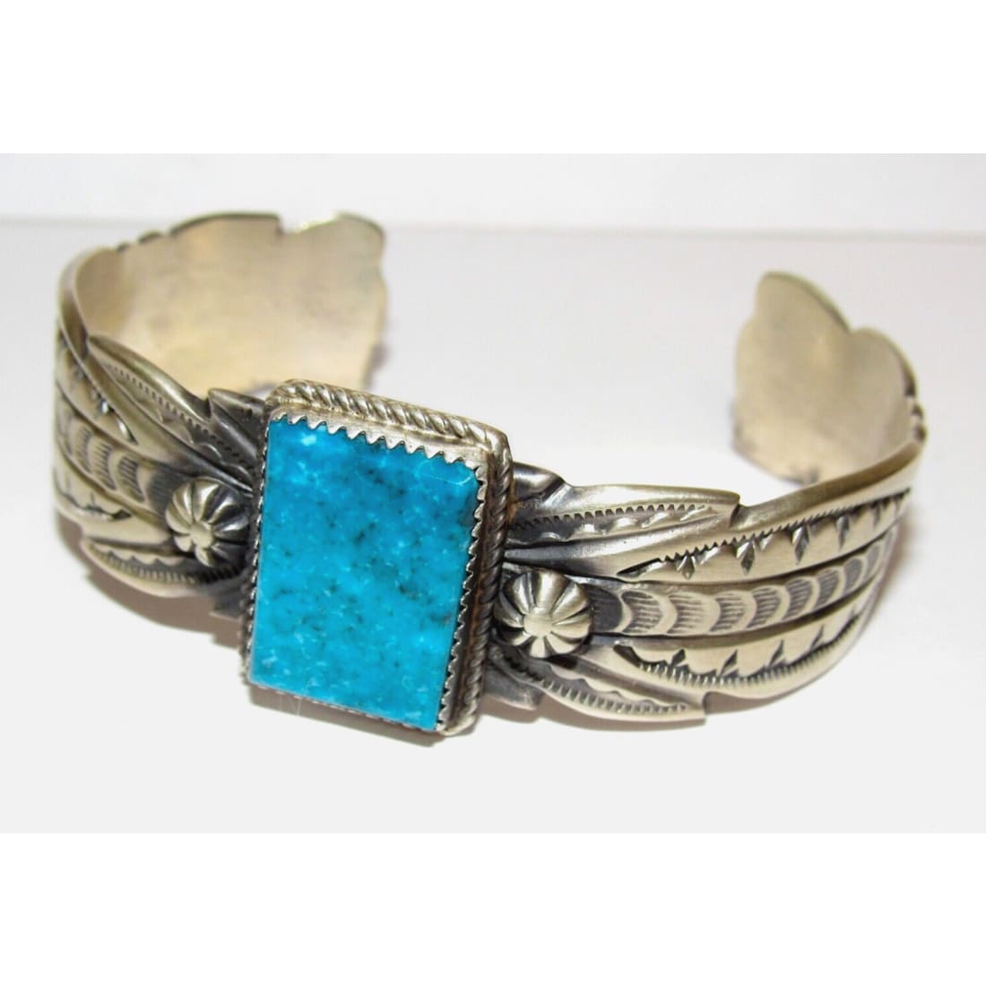 Navajo Kingman Turquoise Cuff Bracelet Ingot Sterling Silver