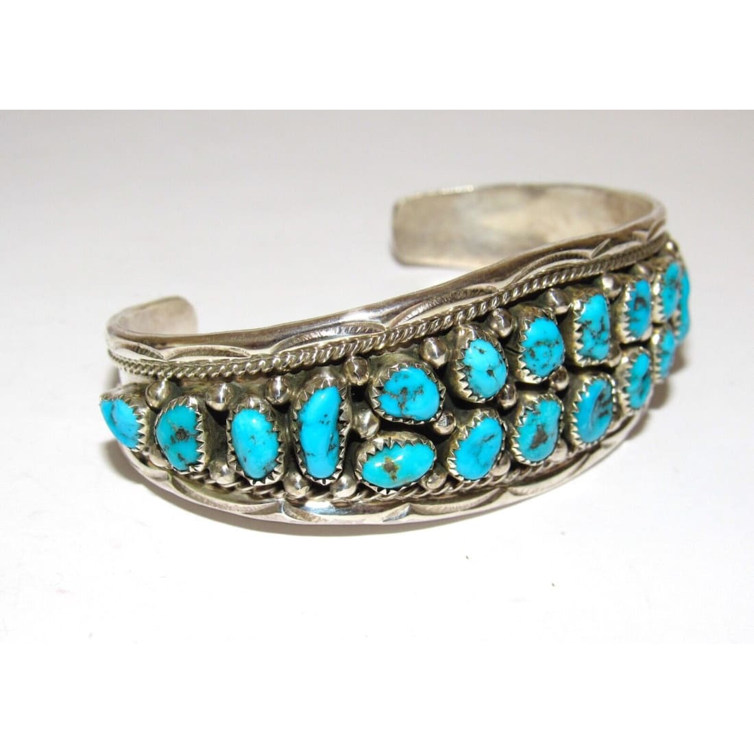 Navajo Kingman Turquoise Cuff Cluster Bracelet Sterling