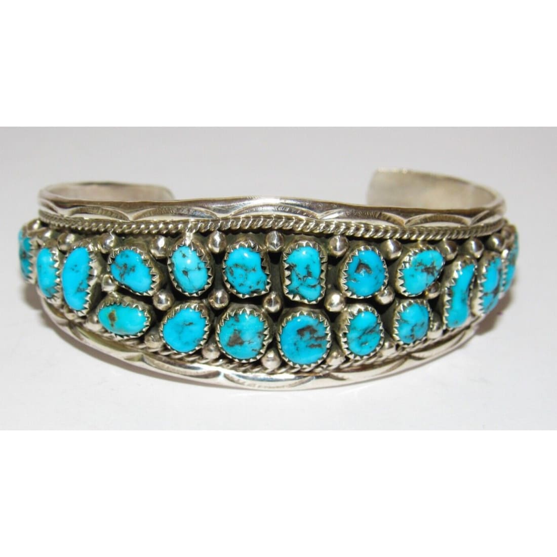 Navajo Kingman Turquoise Cuff Cluster Bracelet Sterling