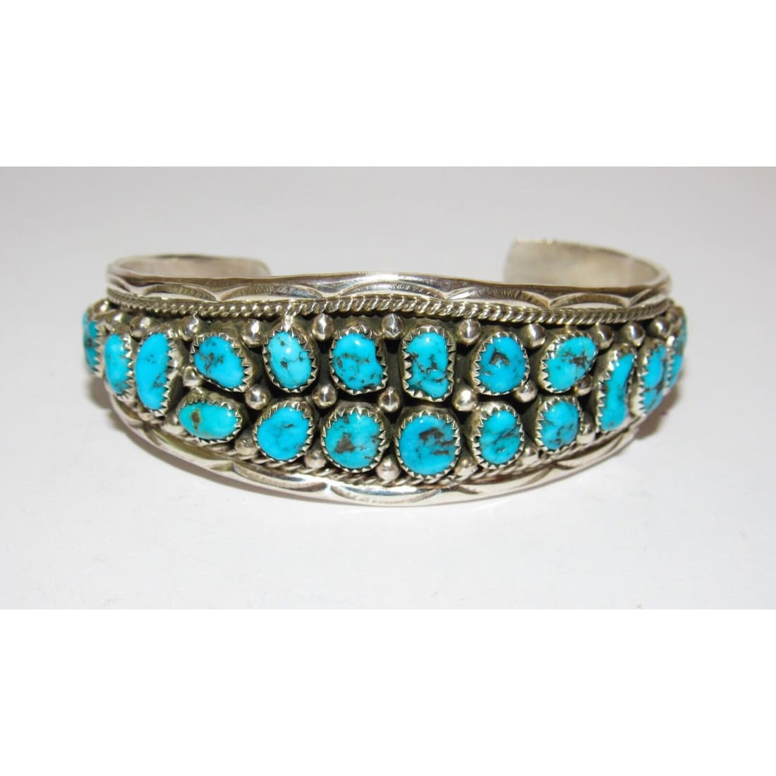 Navajo Kingman Turquoise Cuff Cluster Bracelet Sterling