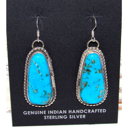 Navajo Kingman Turquoise Dangle Earrings Sterling Silver L