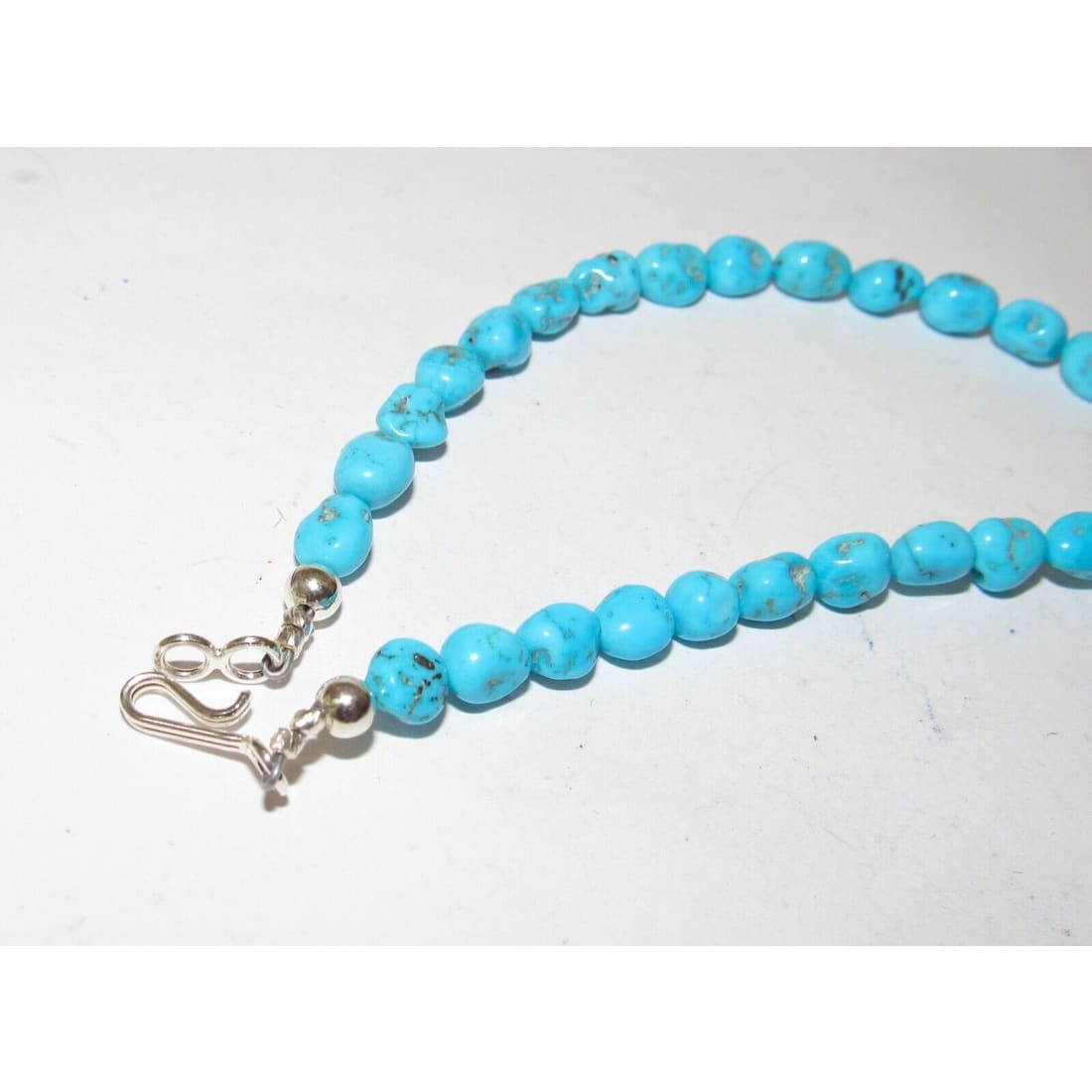 Navajo Kingman Turquoise Heishi Necklace 19 Sterling Silver