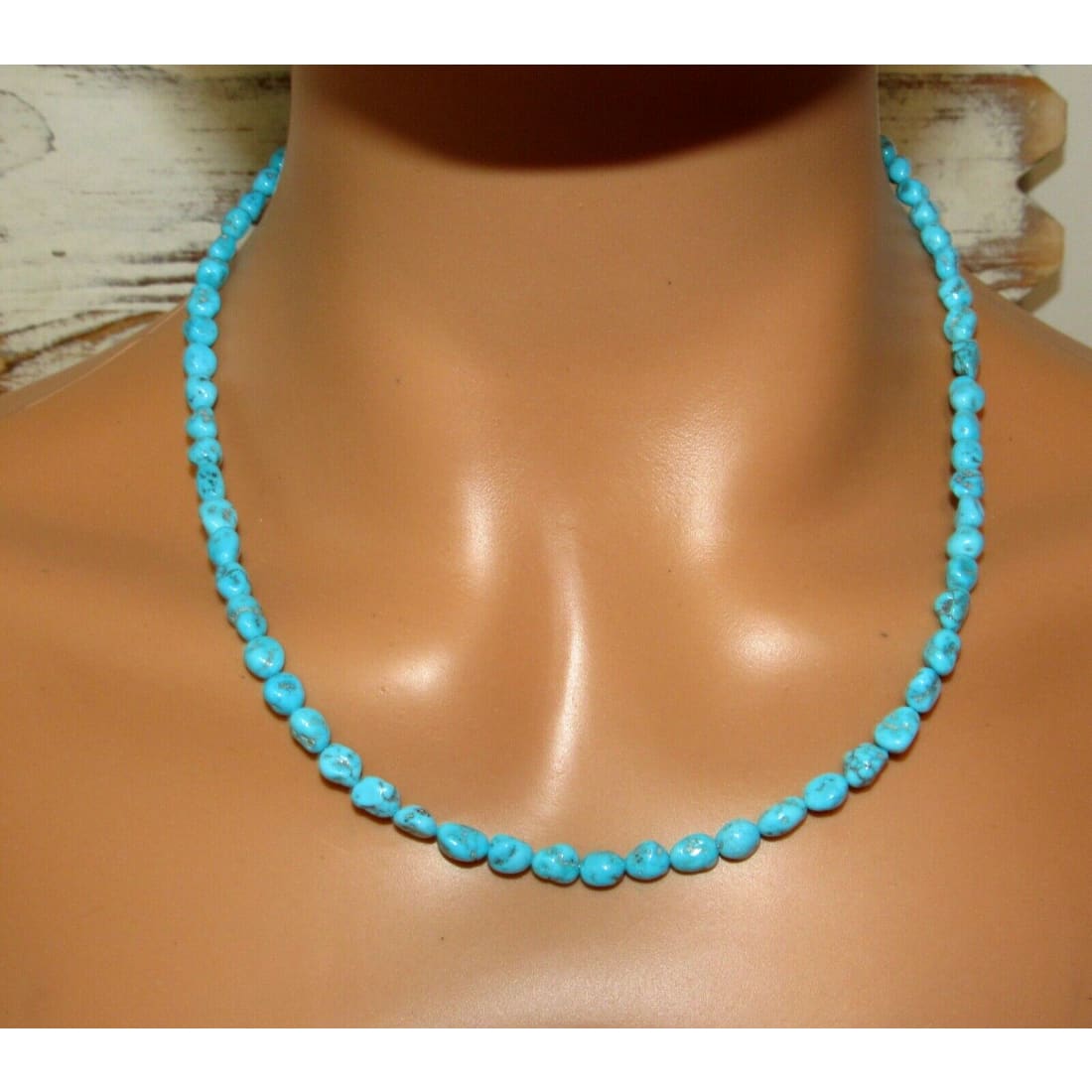 Navajo Kingman Turquoise Heishi Necklace 19 Sterling Silver