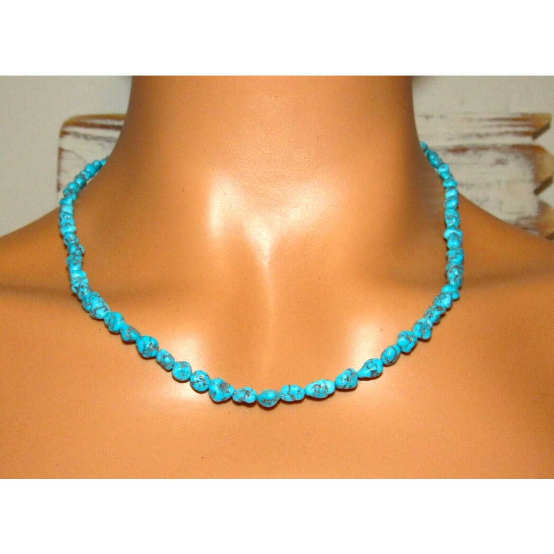 Navajo Kingman Turquoise Heishi Necklace 19 Sterling Silver