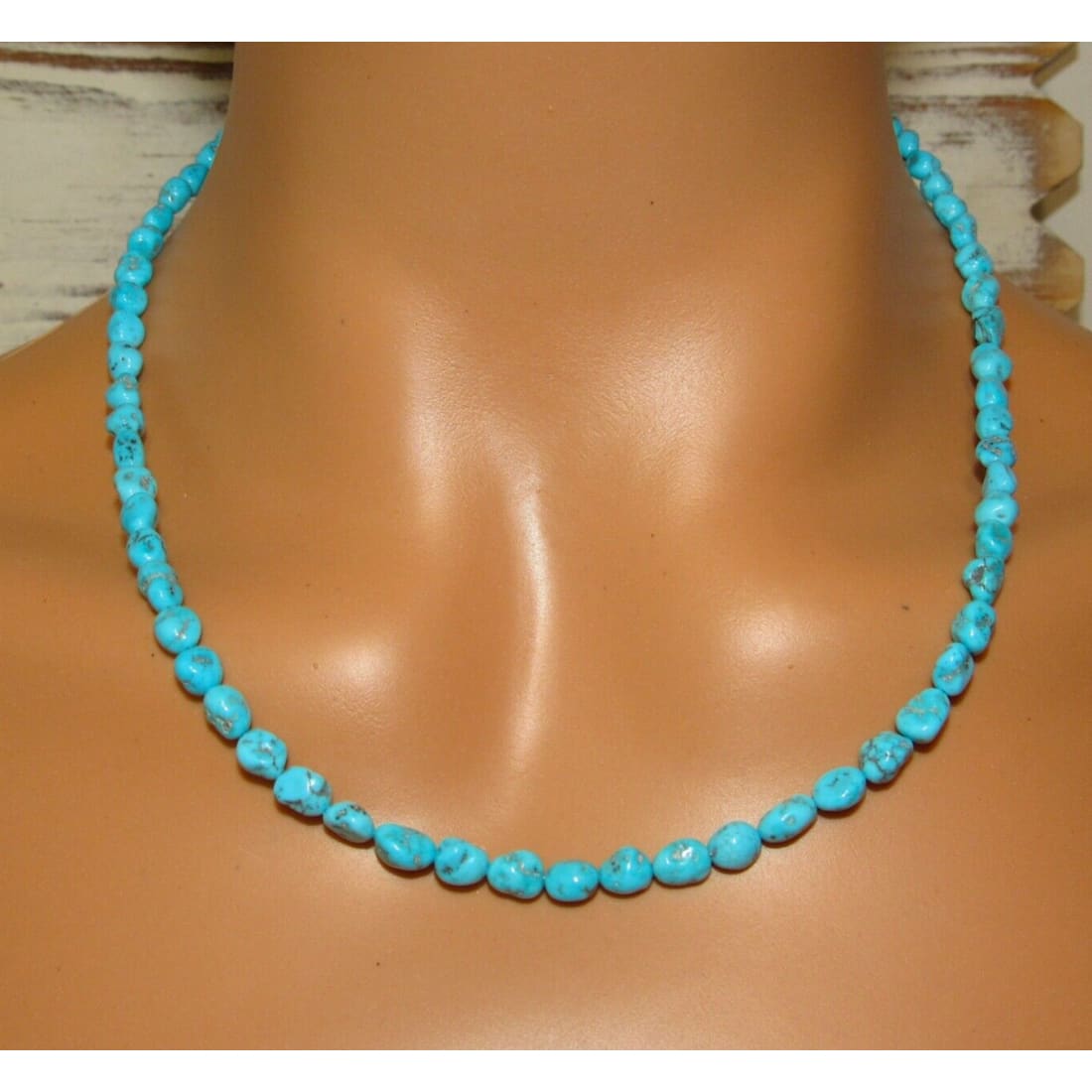Navajo Kingman Turquoise Heishi Necklace 19 Sterling Silver