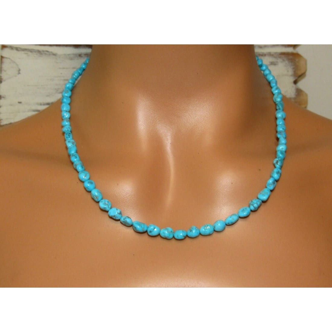 Navajo Kingman Turquoise Heishi Necklace 19 Sterling Silver