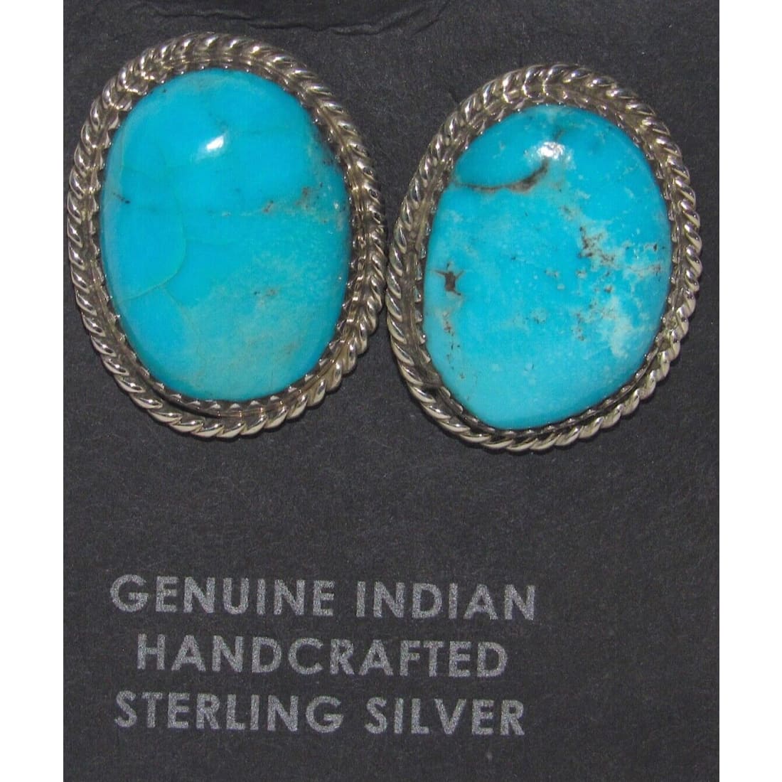 Navajo Kingman Turquoise Post Earrings Sterling Silver