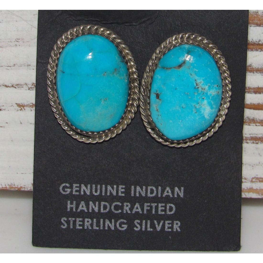 Navajo Kingman Turquoise Post Earrings Sterling Silver